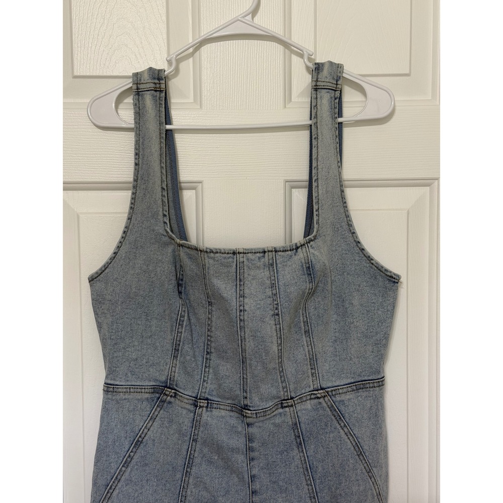 Forever 21+ Light Wash Denim Wide Leg Jumpsuit Corset Bodice 0X Plus Size - Picture 6 of 9